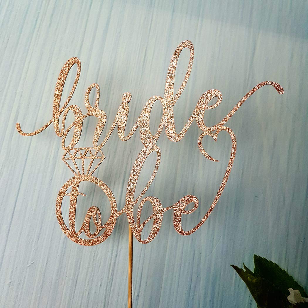 AMINJIE Bride to Be Cake Topper for Bridal Shower / Wedding Shower / Engagement / Bachelorette / Hen Party Decorations, Double-sided Rose Gold Glitter