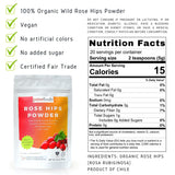 powbab Rose Hips Powder from 100% Wild Organic Rosehip. Premium Rosa Rubiginosa. Seedless Ground Rosehips from Whole Dried Rose Hips. No Added Sugar