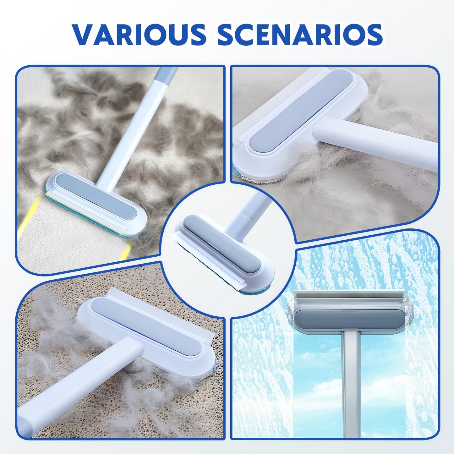 Pet Hair Remover for Furniture, Multifunctional Washable Lint Brush 4 in1 Cat and Dog Hair Removal Tool for Couch with 17inch Long Handle