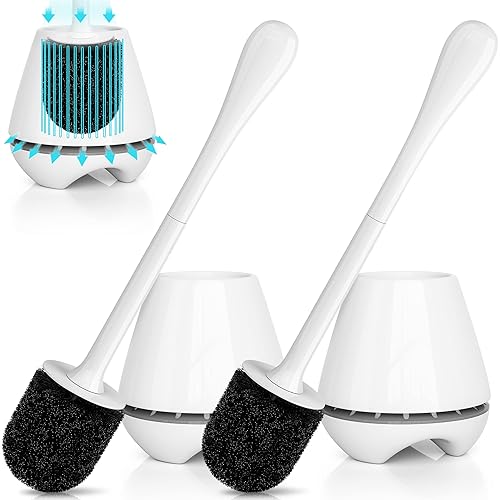 uptronic Toilet Brush and Holder 2 Pack, Toilet Brush with Ventilated Holder, Toilet Bowl Brush with Long and Large Handle