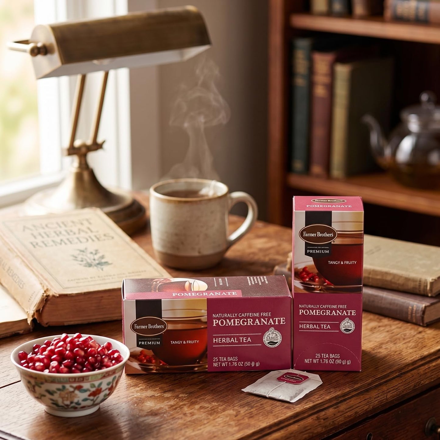 Farmer Brothers Premium Pomegranate Herbal Tea Bags, Naturally Caffeine-Free, Individually Wrapped, 25 Count (Pack of 2)