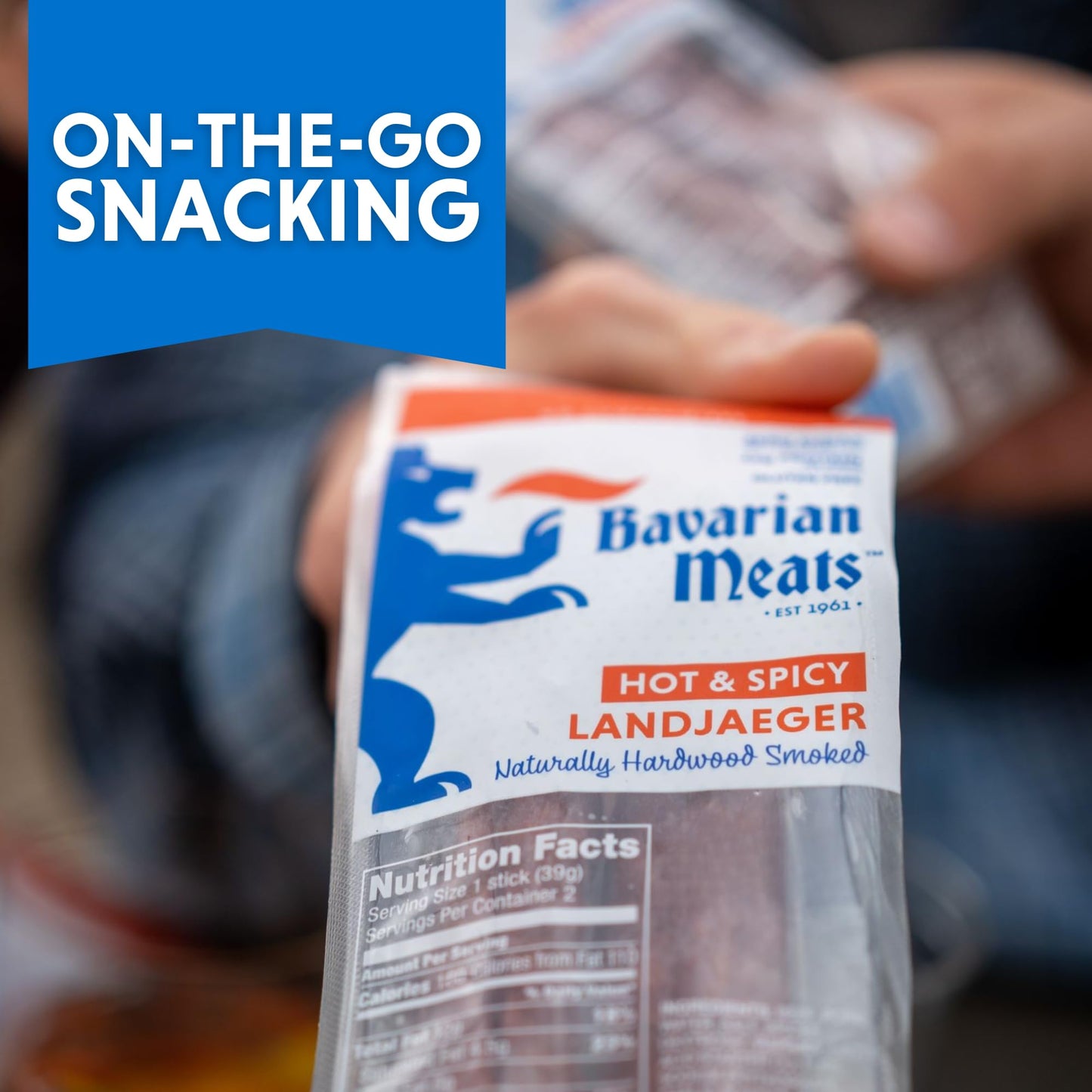 Bavarian Meats Landjaeger Meat Sticks, Smoked Sausage Protein Snacks, Zero Sugar, Great Source of Protein, Gluten Free, Keto Friendly Low Carb Snack