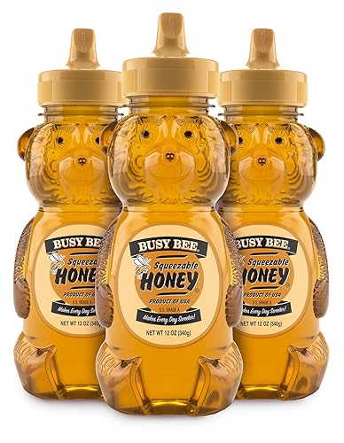 Busy Bee Honey, Grade A, Filtered, Pack of 3 Honey Bears (12 OZ each)