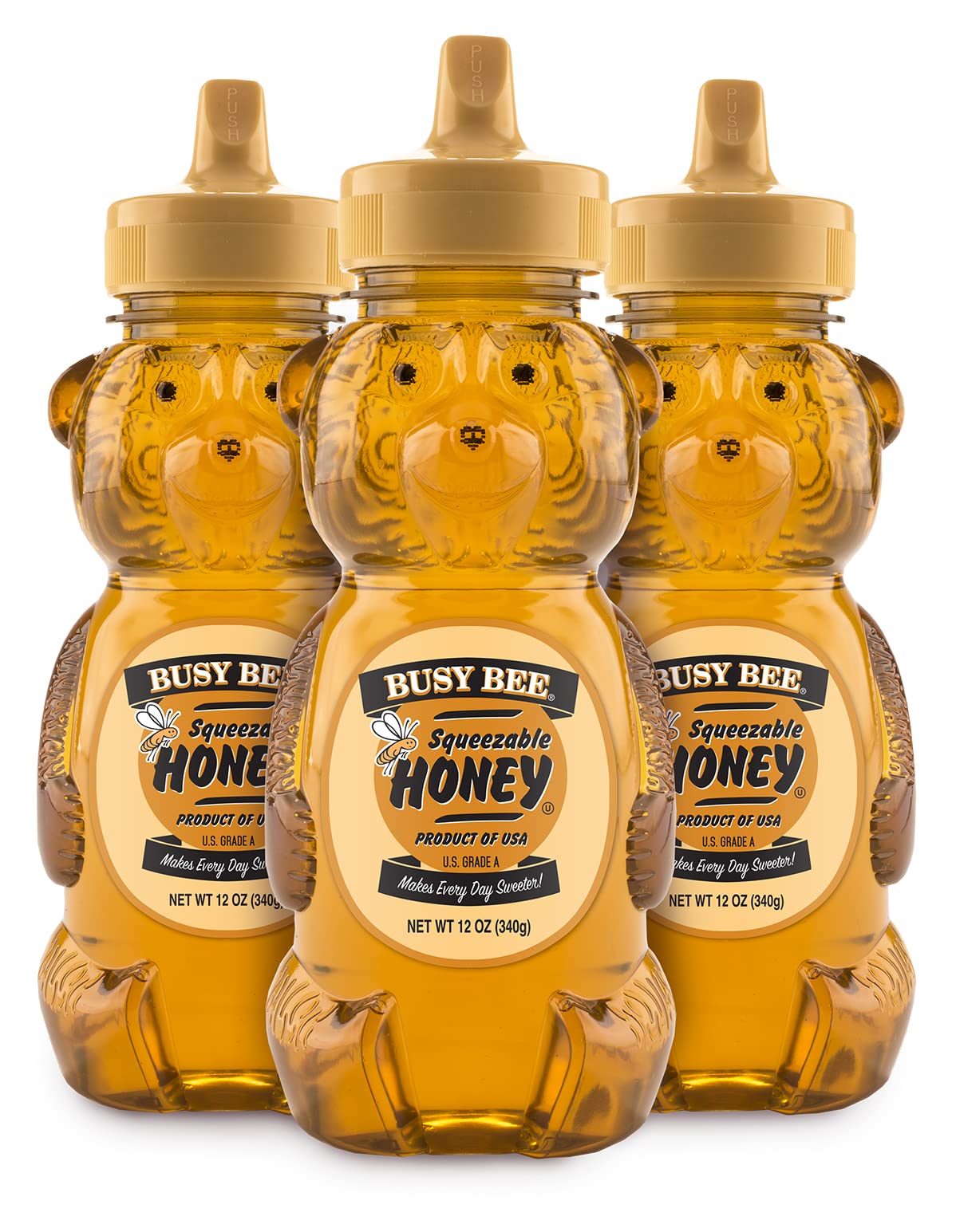 Busy Bee Honey, Grade A, Filtered, Pack of 3 Honey Bears (12 OZ each)