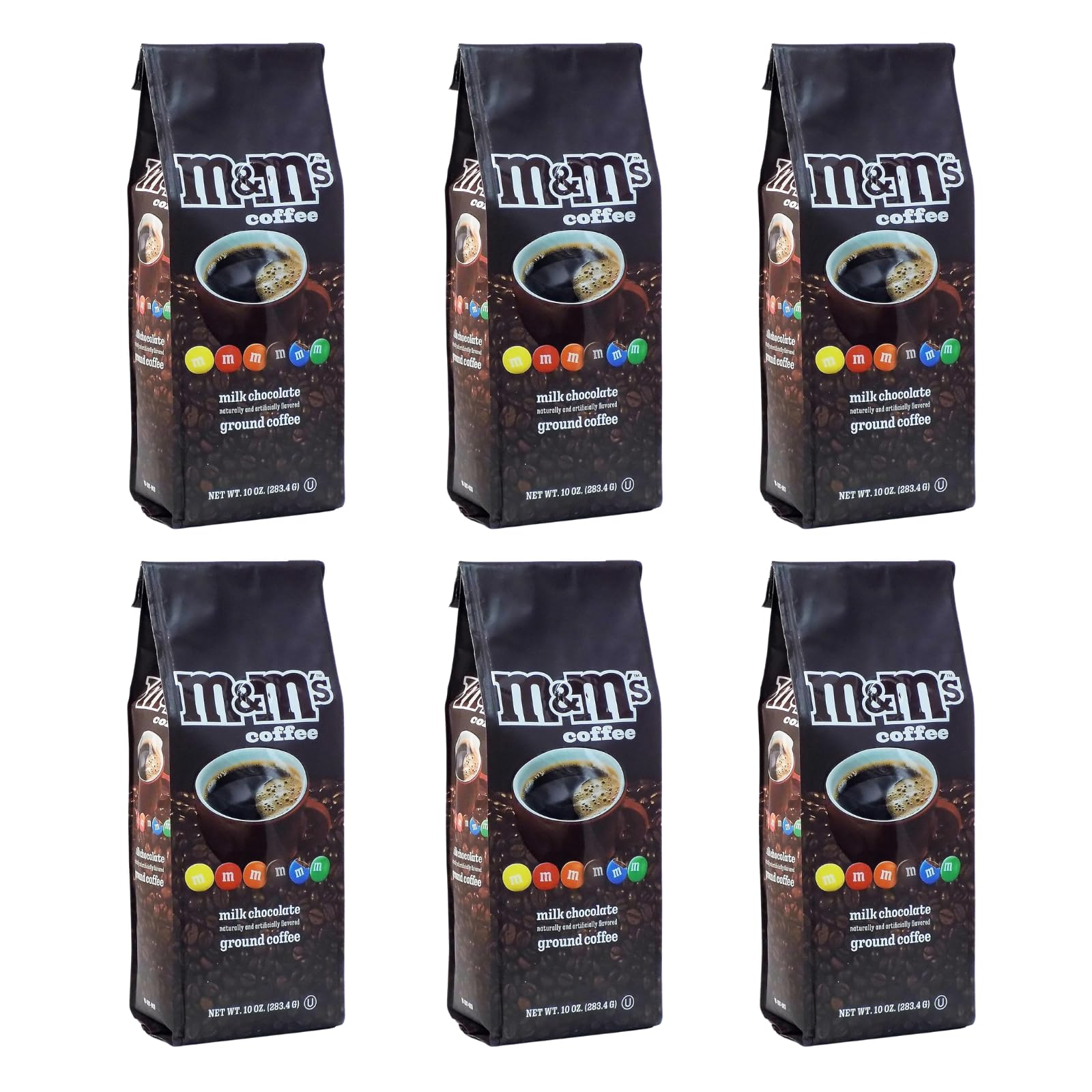White Coffee M&M Milk Chocolate Flavored Medium Roast Ground Coffee - 10 Ounce (Pack of 6)