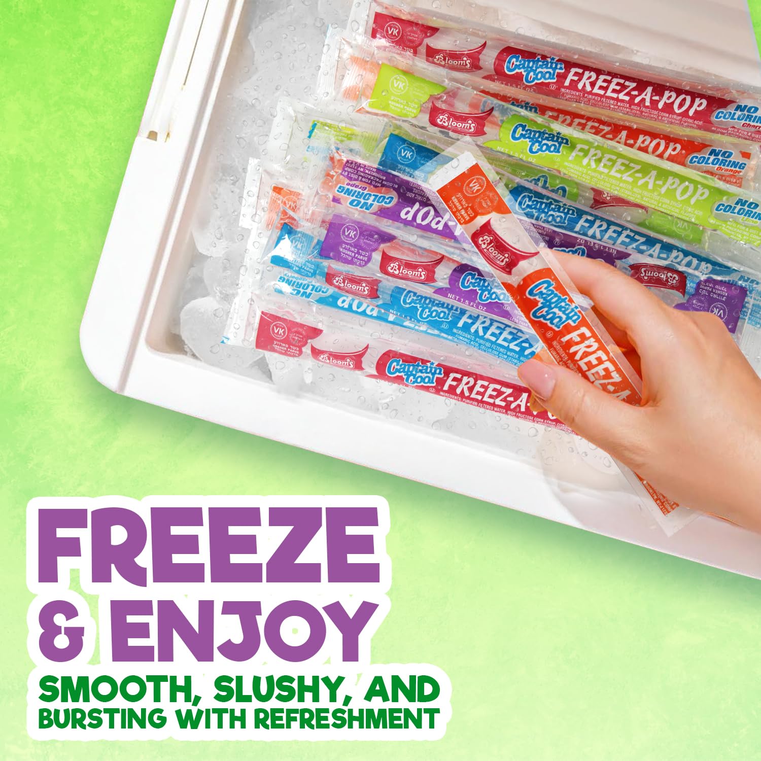 Freeze Pops, 10 Count Ice Pops Bulk Pack of Refreshing Assorted Flavors, Enjoy Dye Free Popsicles Frozen and Ready Anytime, Bright, Fruity and Fun