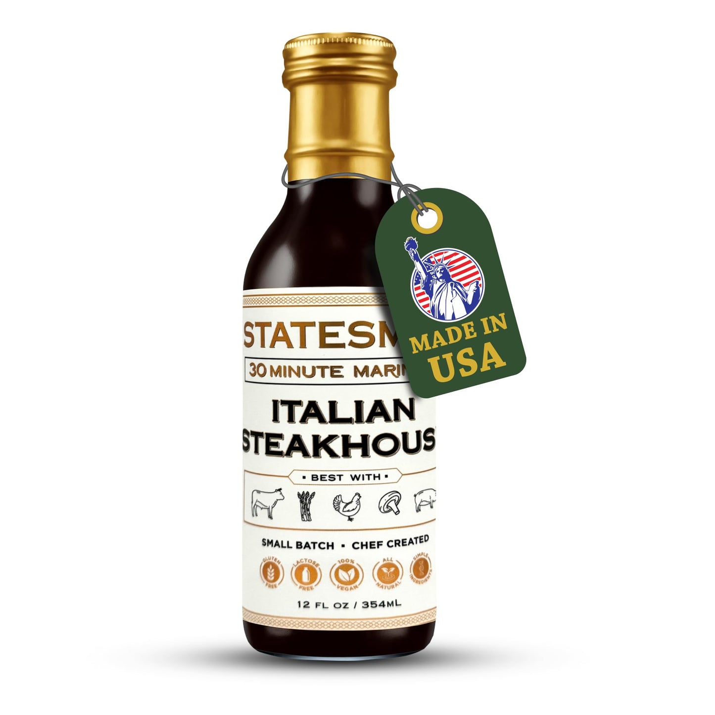Statesmen Italian Steakhouse 30 Minute Marinade, 12 oz - Gluten-Free, Vegan, Lactose-Free Italian Herb Marinade for Chicken, Steak, Pork & Vegetables