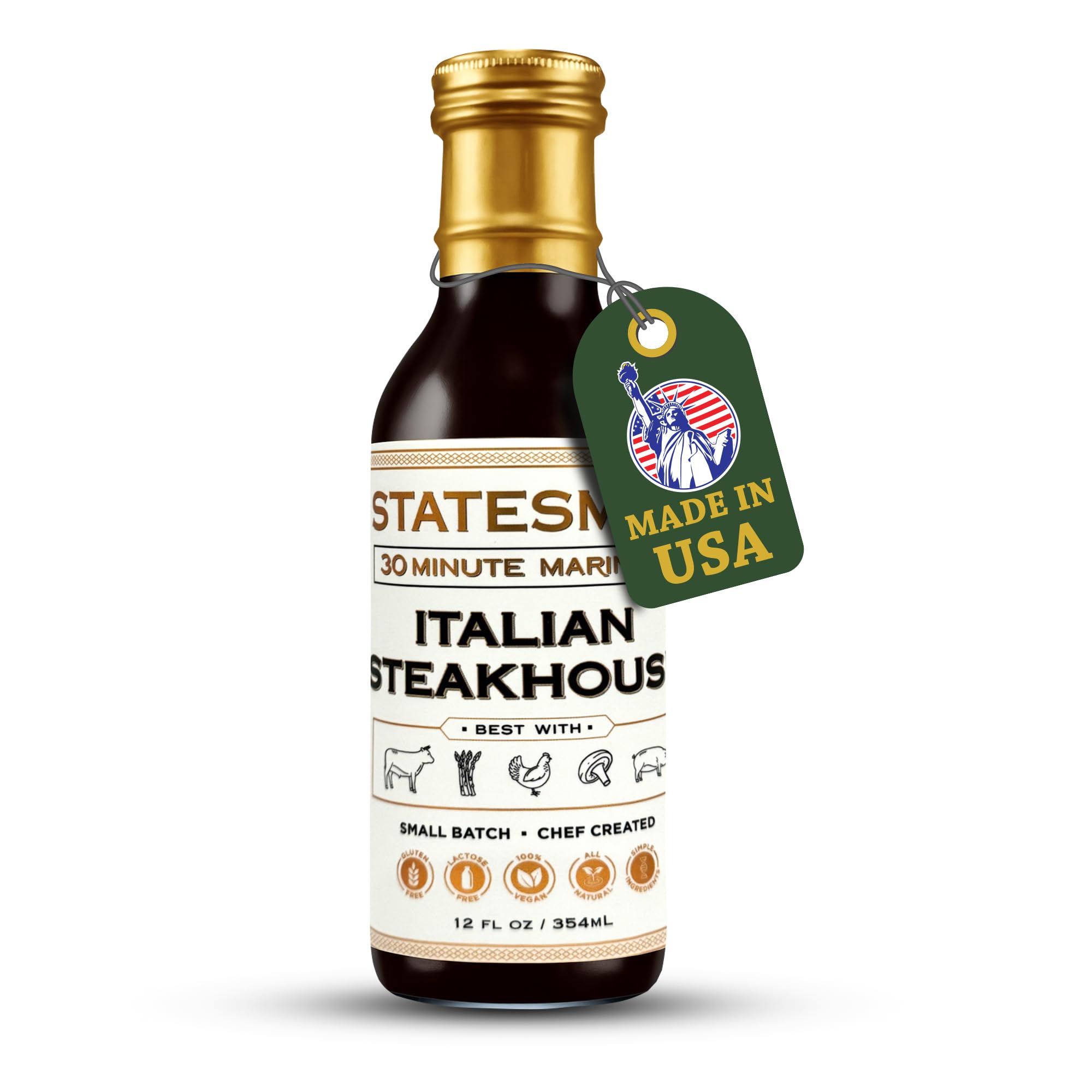 Statesmen Italian Steakhouse 30 Minute Marinade, 12 oz - Gluten-Free, Vegan, Lactose-Free Italian Herb Marinade for Chicken, Steak, Pork & Vegetables