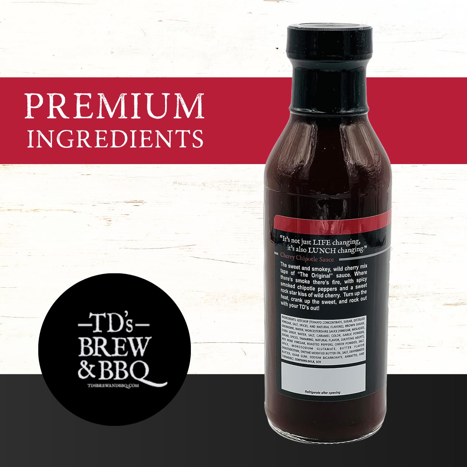 TD's Brew & BBQ "CHERRY CHIPOTLE" Sauce/tds brew and bbq/cherry/chipotle/sweet/smokey/spicy/bbq sauce/barbecue