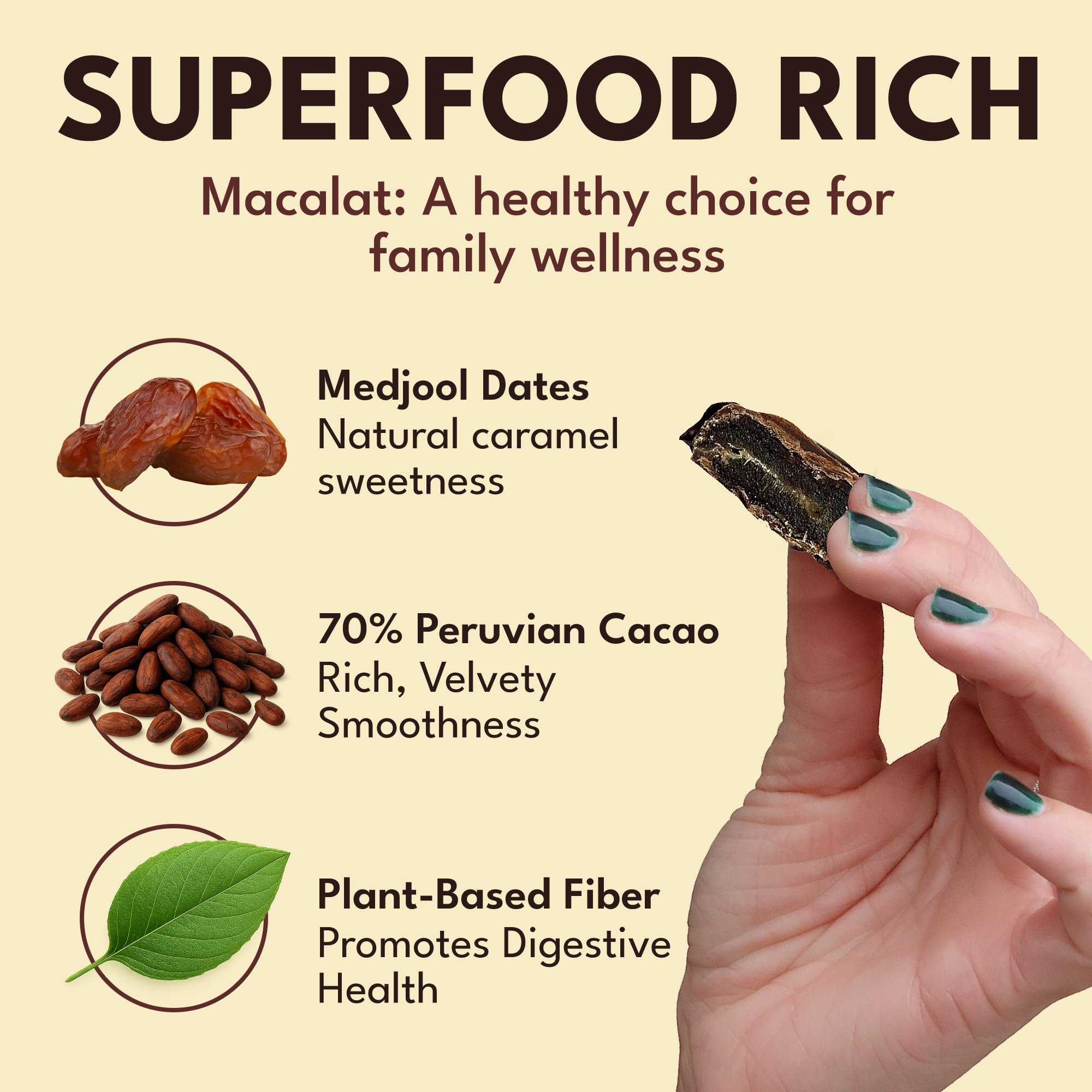 Macalat Organic Medjool Dates Pouch, Sweet Dark Chocolate Covered Dates, 70% Peruvian Cacao Date Bites, No Added Sugar, High Potassium and Fiber