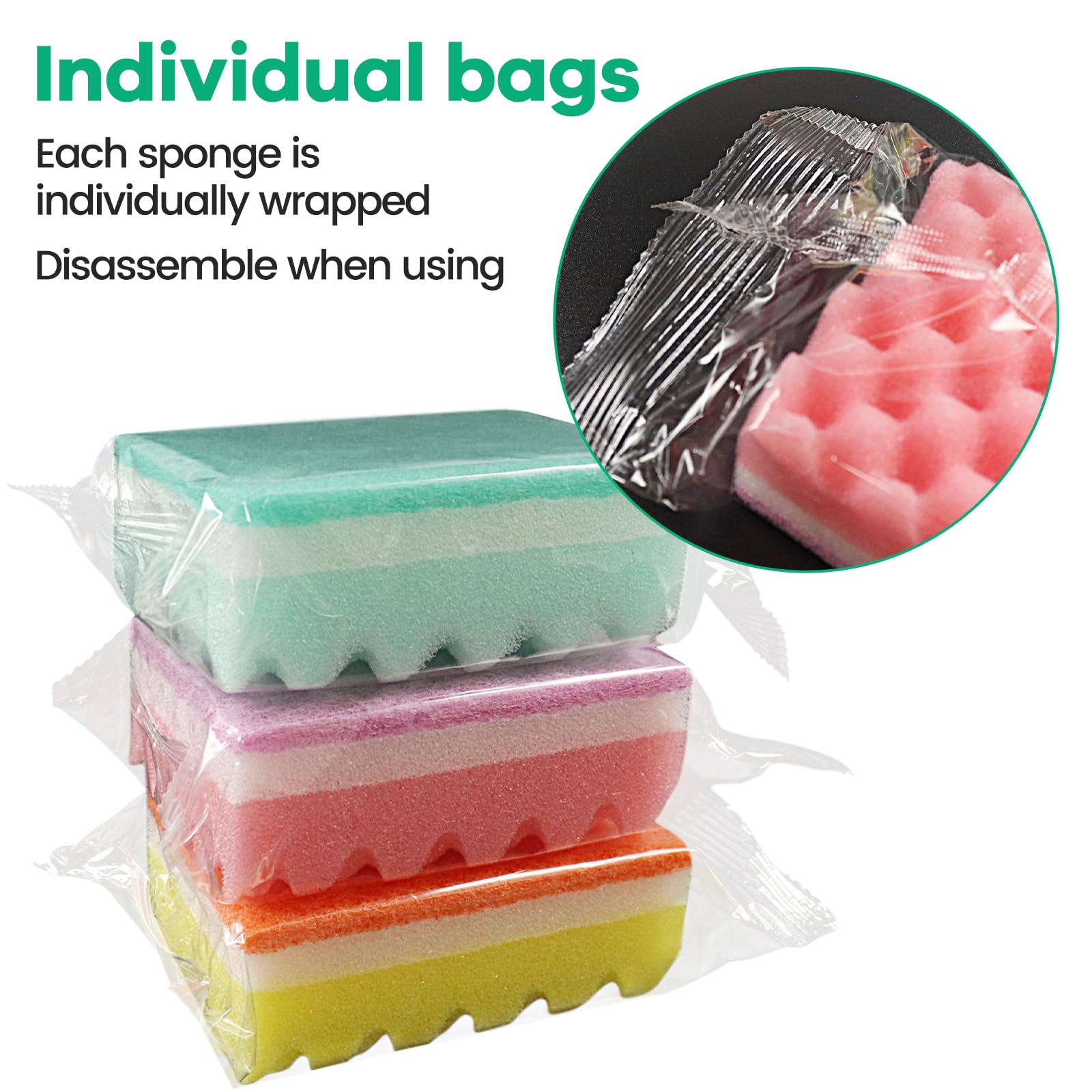 (56 Pack) Kheoxusa Individually Wrapped Sponges,Sponge Individually Wrapped,Individually Wrapped Sponges Bulk Packed for Cleaning Dishes Kitchen Scrub