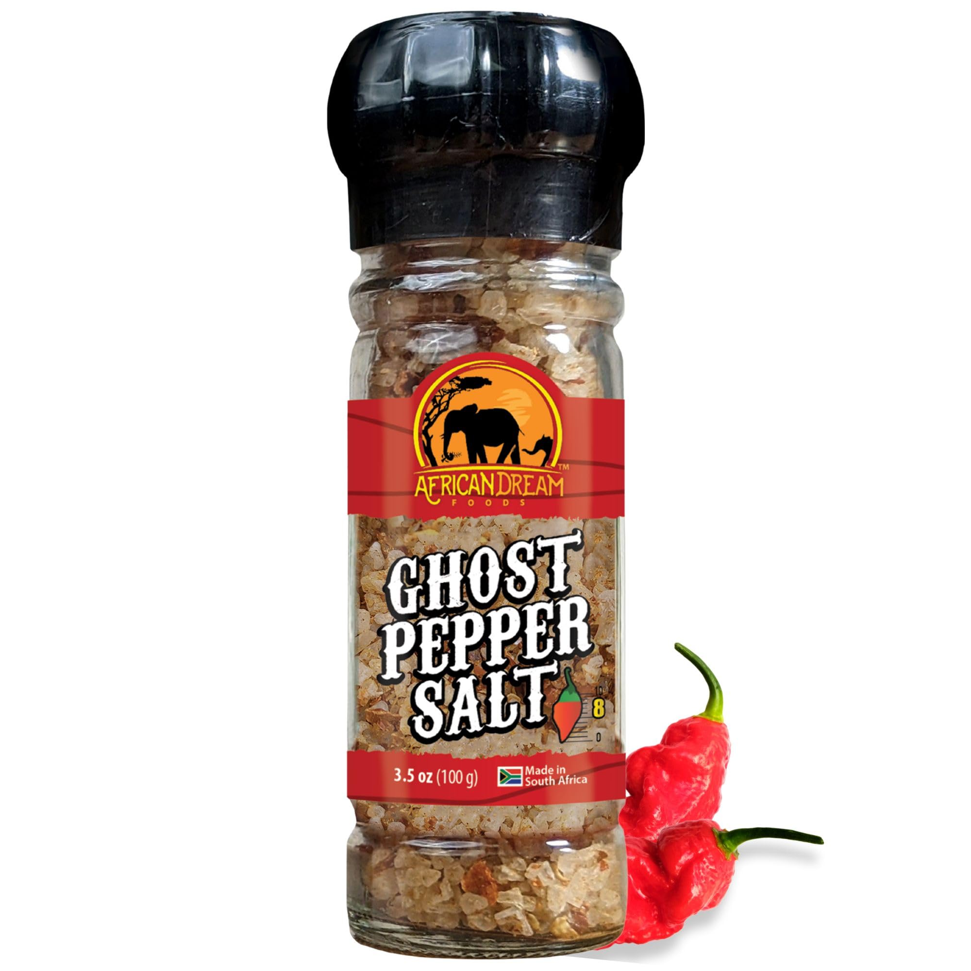Ghost Pepper Salt Seasoning by African Dream Foods | Spicy Chili Salt with only Natural Hot Ghost Peppers & Sea Salt | Ideal for Meat, Chicken