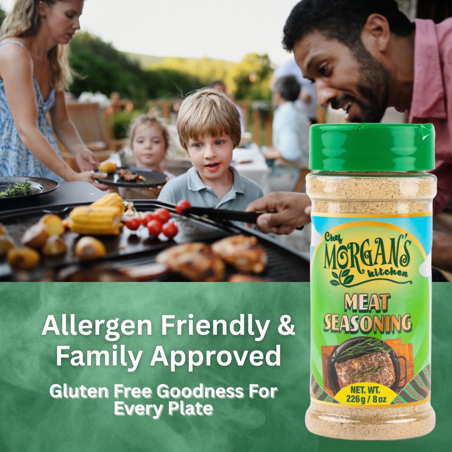 Chef Morgan’s Kitchen Meat Seasoning - 8oz Jamaican Dry Rub with Herbs & Spices - MSG & Gluten Free - Bold Flavor for Chicken, Beef & Steak - Perfect