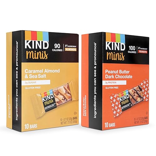 Kind Minis, Variety Pack. Contains 1 Peanut Butter Dark Chocolate, and 1 Caramel Almond & Sea Salt, Low Calorie, Gluten Free, Low Sugar, Healthy