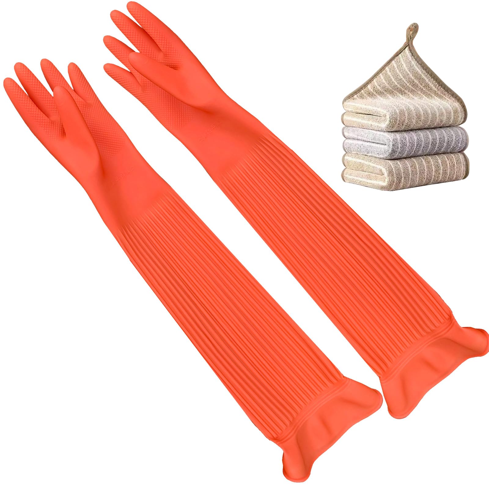 Vsootal 3 Pairs Household Extra Long Kitchen Gloves for Washing Dishes?20.05inches Rubber Cleaning Gloves?Reusable Latex Living Wash Gloves?Long