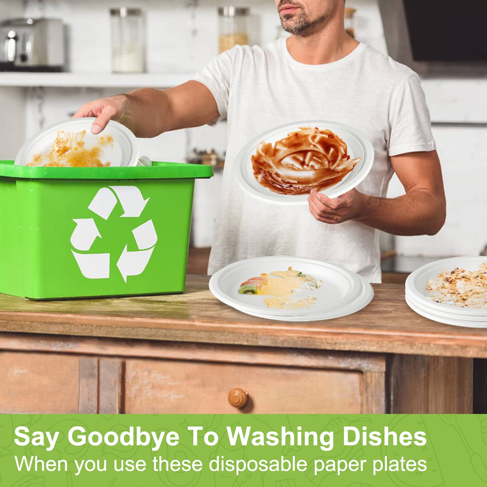 GREENESAGE Paper Plates 10 inch Bulk, 100 Pack Compostable Paper Plates Heavy Duty, White Paper Plates Large Sturdy, Eco Friendly Disposable Plates