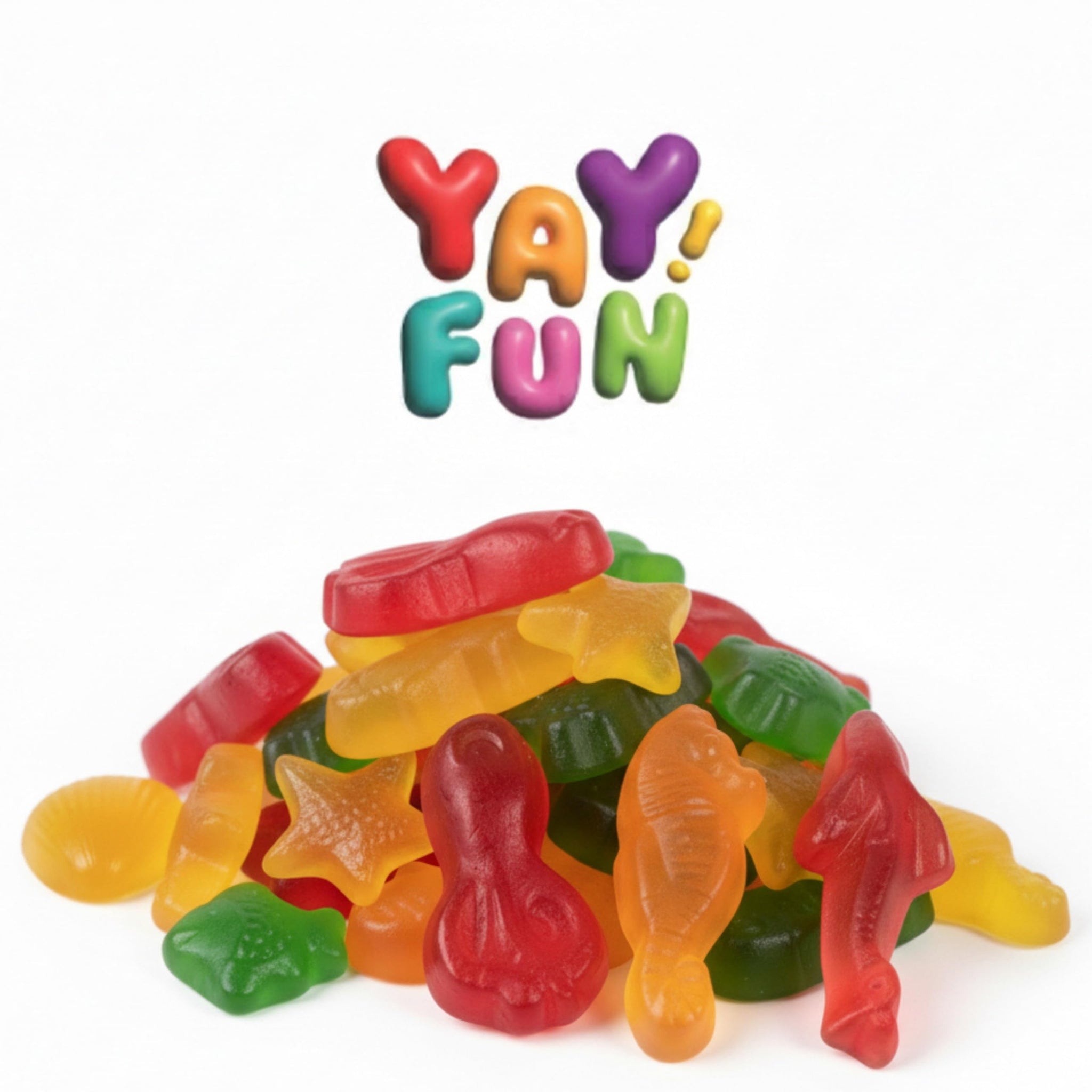 Assorted Fruit Gummy Candy Mix, Halal Candy Bulk 2 Pound Bag | Ocean Creatures Gummy Mix (Sea Animal Shapes) | Kids Party Candy for Goodie Bags, Candy