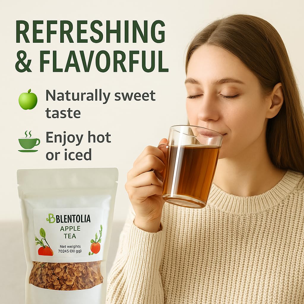 Blentolia Apple Tea | 100% Natural Dried Apple Pieces | Caffeine-Free Herbal Fruit Tea | Refreshing & Flavorful Hot or Iced Tea - 7.05oz (200g)