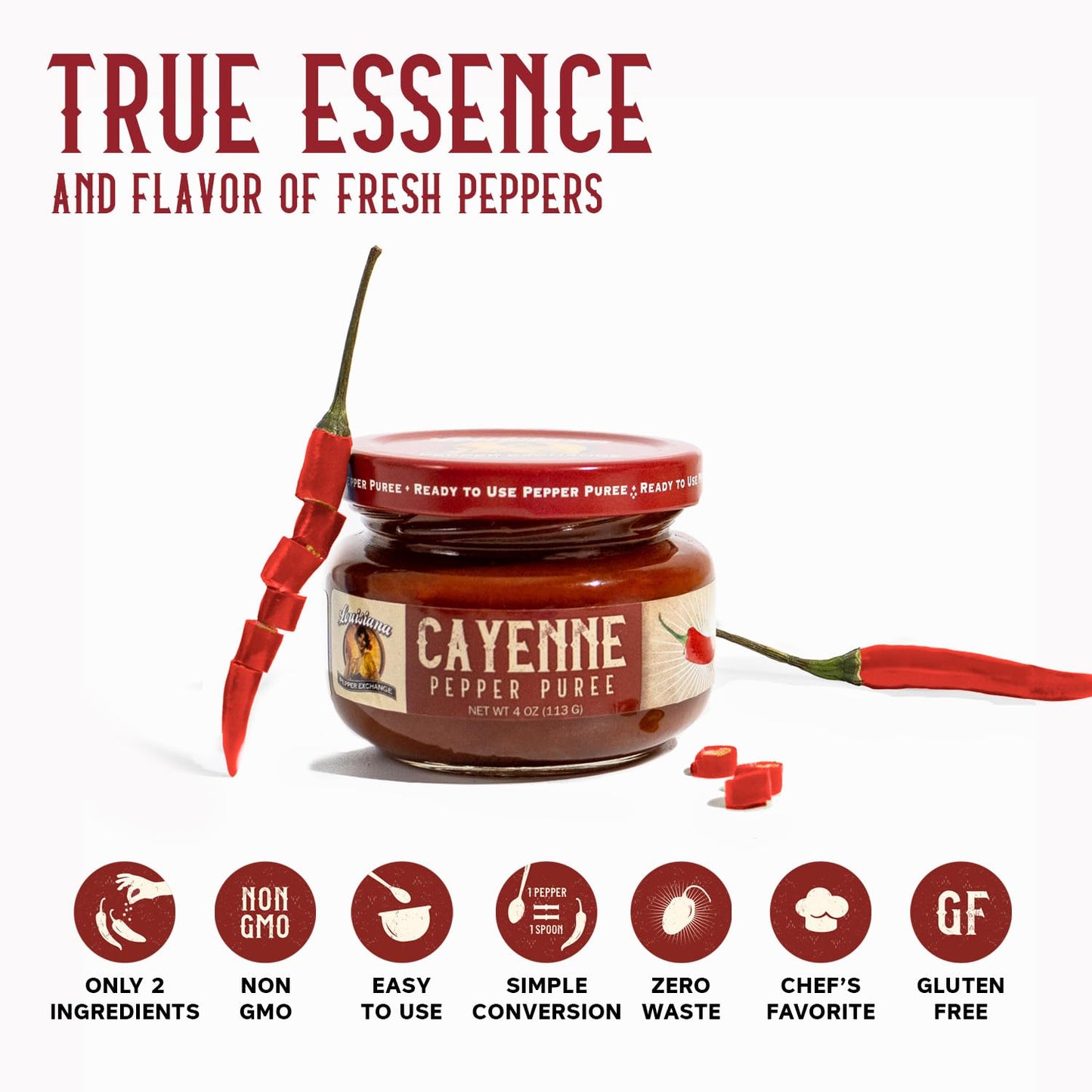 Cayenne - Louisiana Pepper Exchange - Fresh Pepper Replacement (Cayenne Pepper Puree) 2 Jars - Plant-Based, Gluten-Free. Replace Fresh Pepper