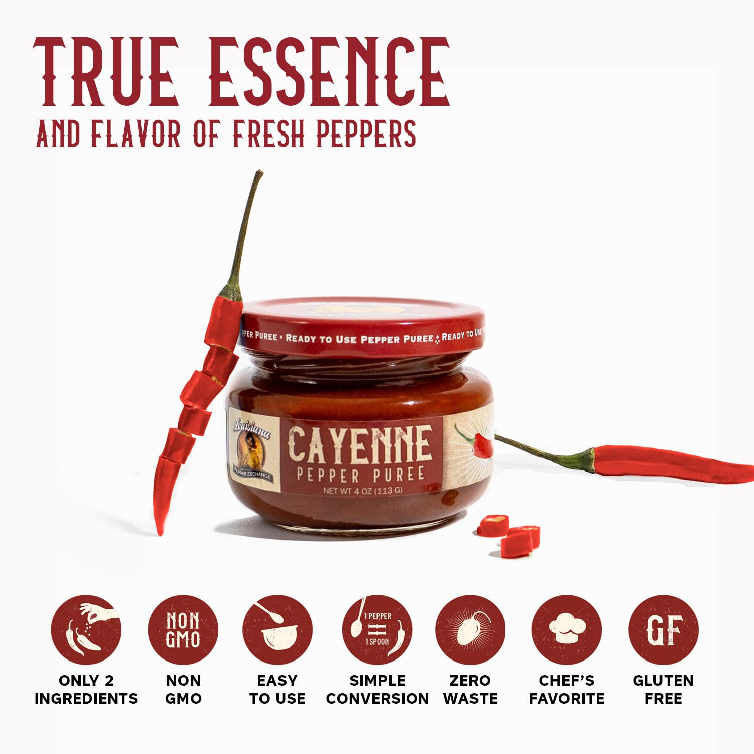 Cayenne - Louisiana Pepper Exchange - Fresh Pepper Replacement (Cayenne Pepper Puree) 2 Jars - Plant-Based, Gluten-Free. Replace Fresh Pepper