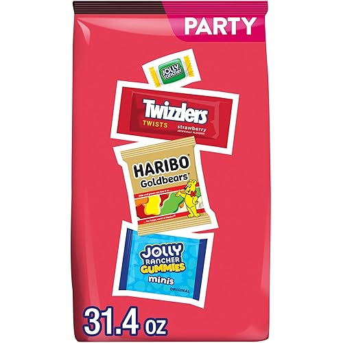 HARIBO, JOLLY RANCHER and TWIZZLERS Assorted Fruit Flavored Candy Party Pack, 31.4 oz
