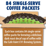 Café Valet DECAF Dark Roast Single Serve Coffee Packets - 84 Count - For Use with Café Valet Single Serve Cofee Makers - Disposable Brew Basket