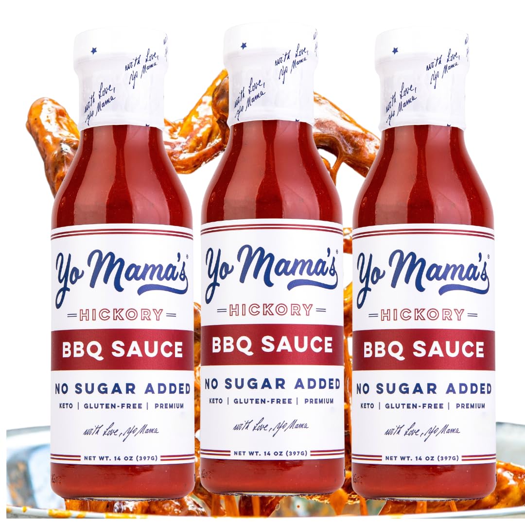 Yo Mama's Foods Keto Hickory BBQ Sauce - (Pack of 3) - Vegan, No Sugar Added, Low Carb, Low Sodium, Gluten Free, Paleo, and Made with Whole Non-GMO