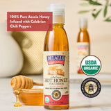 DeLallo Hot Honey, Made with 100% Organic Acacia Honey and Red Pepper, Sweet and Spicy Gourmet Condiment, Non-GMO, Gluten Free, Vegan, Kosher, 7.7 oz