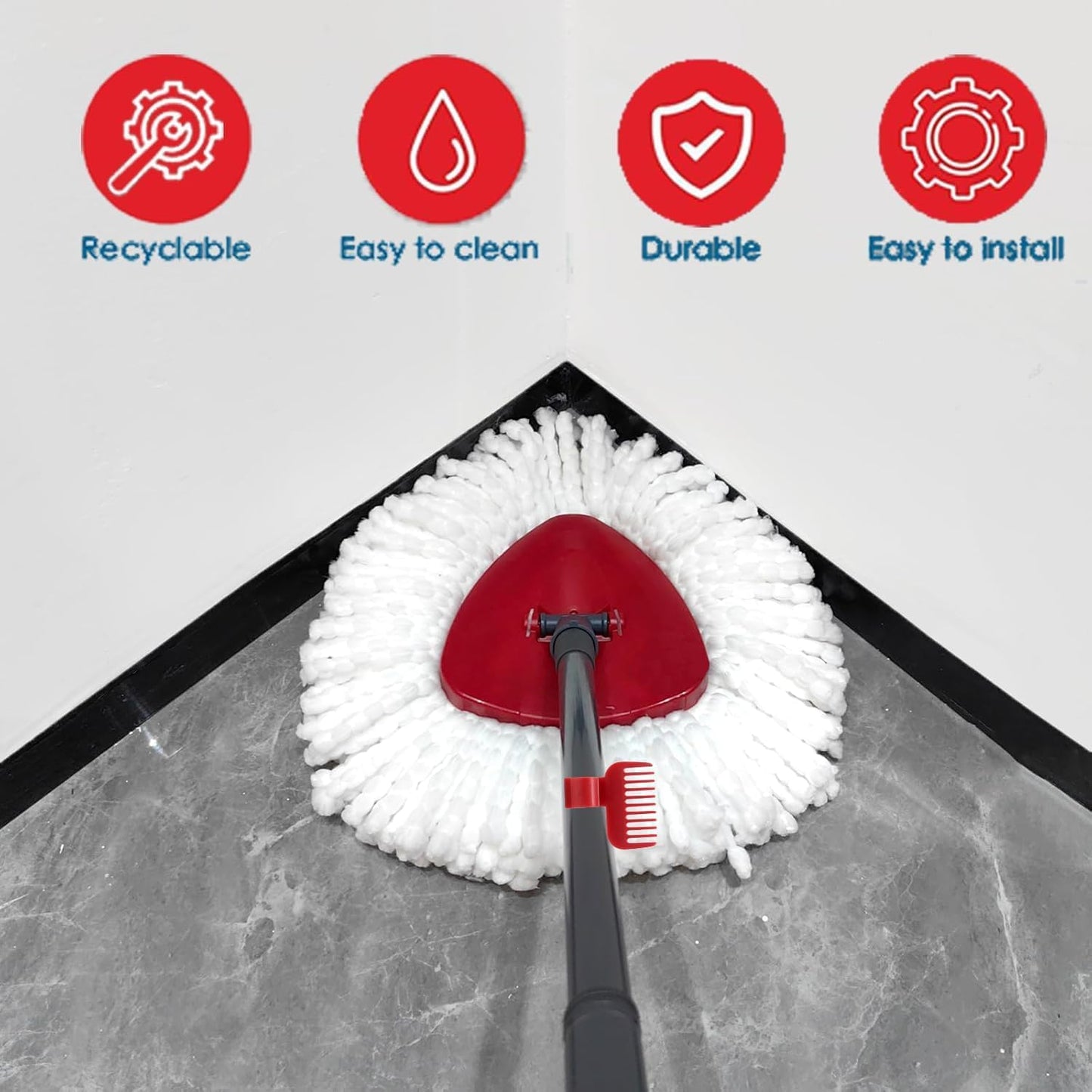 4 Pack Spin Mop Replacement Head Compatible with O Cedar EasyWring 1 Tank Microfiber, 30-58" Handle, Upgraded Triangle Mop Base and Scrub Brush Combo