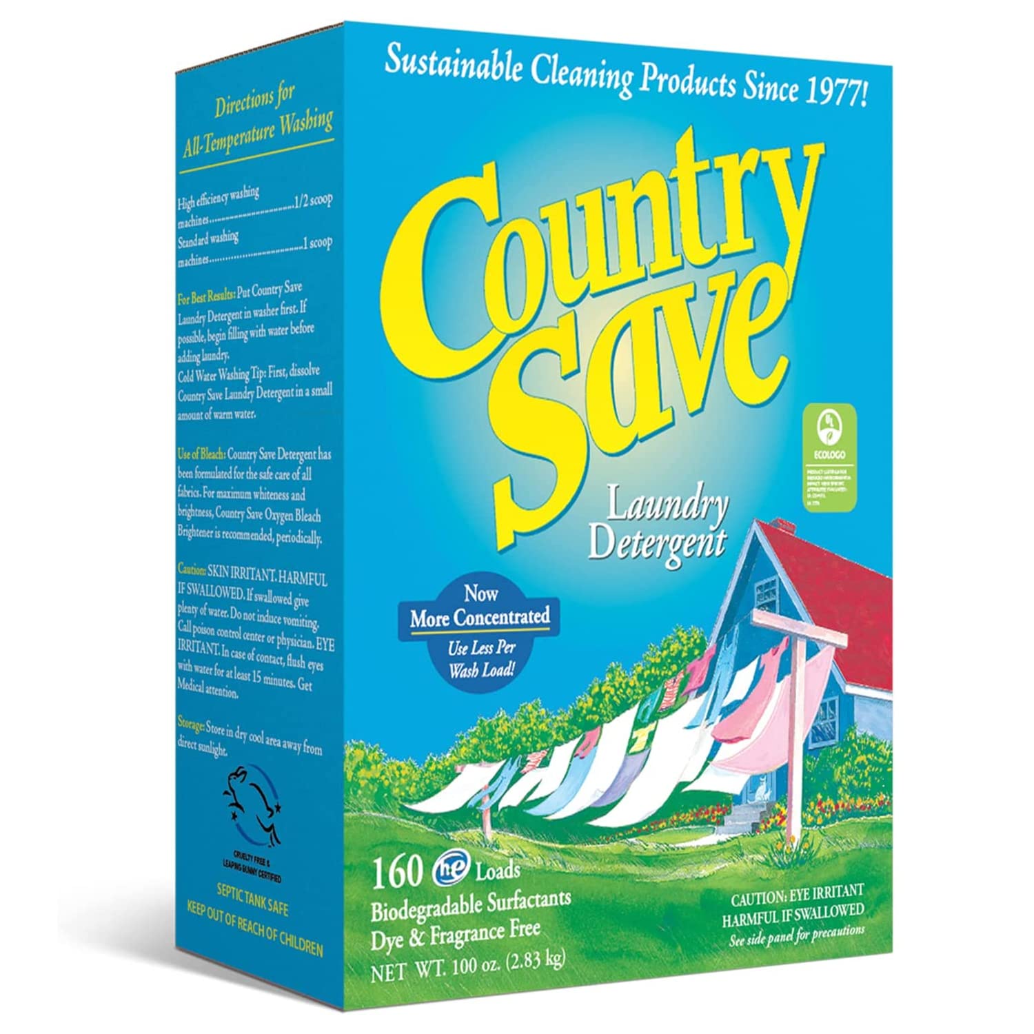 HE Natural Laundry Detergent Clear and Free of Fillers and Chemicals - Sensitive Washing Detergent Safe for Babies - Country Save Laundry Detergent