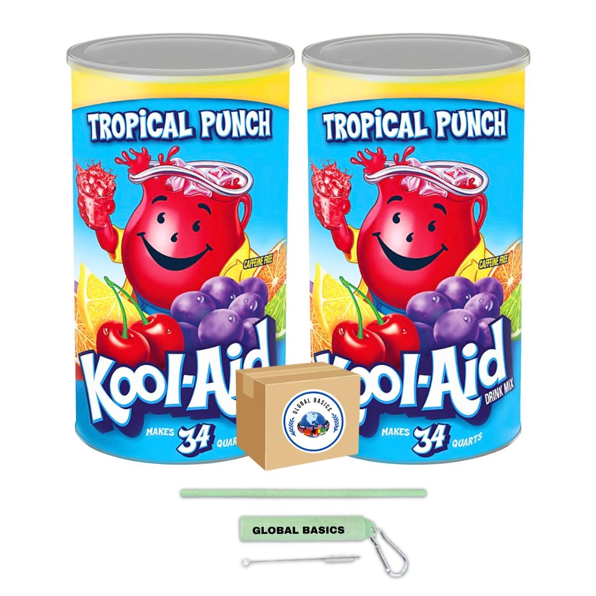 Global Basics Kool Aid Tropical Punch Flavored Powdered Drink Mix | Pack of 2 | 82.5 oz Per Canister - 165 oz TOTAL | Includes A Global Basics