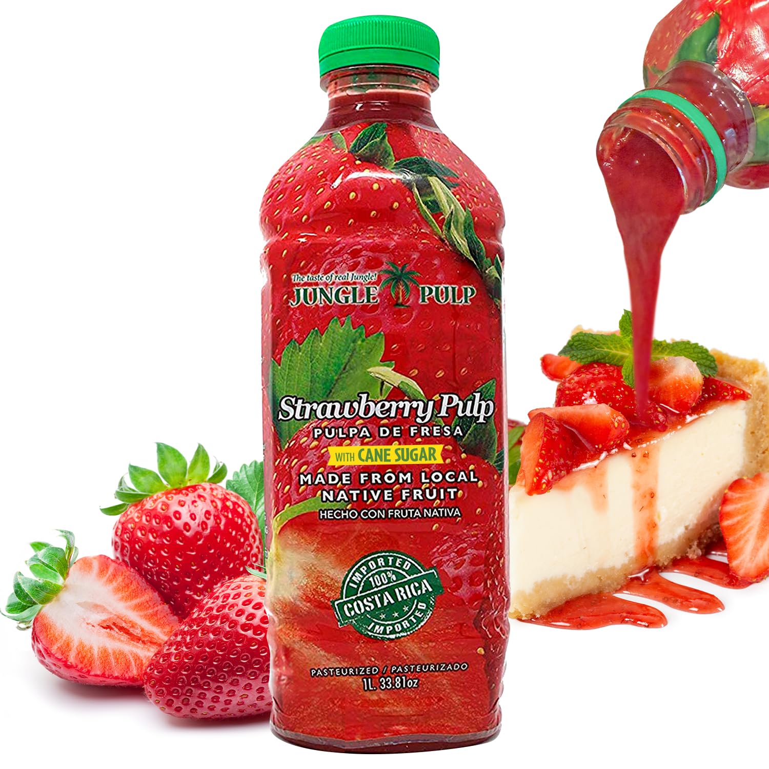 Jungle Pulp Strawberry Puree Costa Rica Blend, Topping, Flavoring Better than Syrup, Mix, for Cocktails, Smoothies, Daiquiri, Margarita, Tea