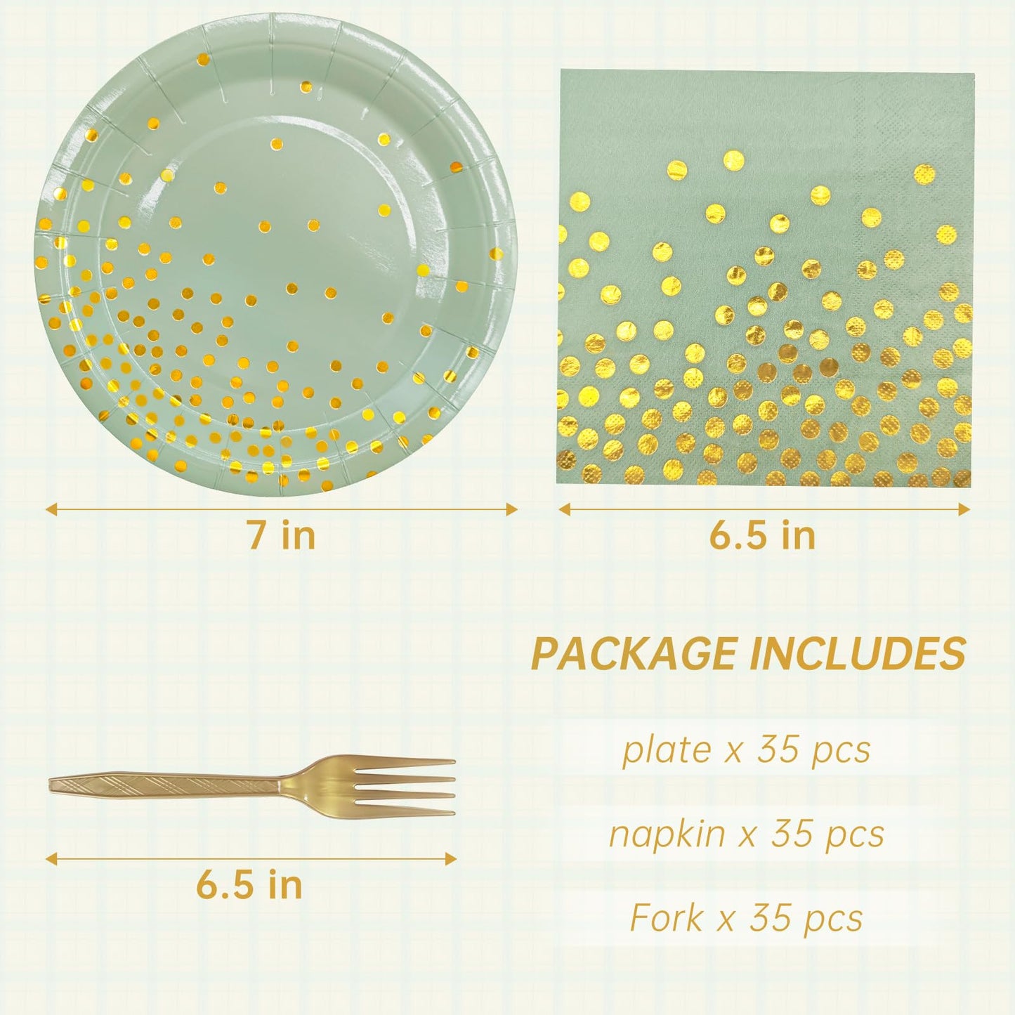 WXLDGHQ Serve 35 Guests Sage Green and Gold Party Supplies,7 Inch Disposable Sage Green Dessert Paper Plates and Napkins for Wedding Birthday Party