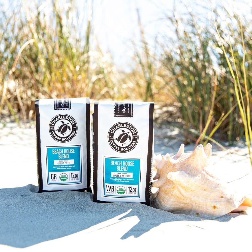 Charleston Coffee Roasters | Specialty Organic Ground Coffee | Hand Picked, Premium Slow Roast (Beach House Blend, Dark Roast) 12 Oz
