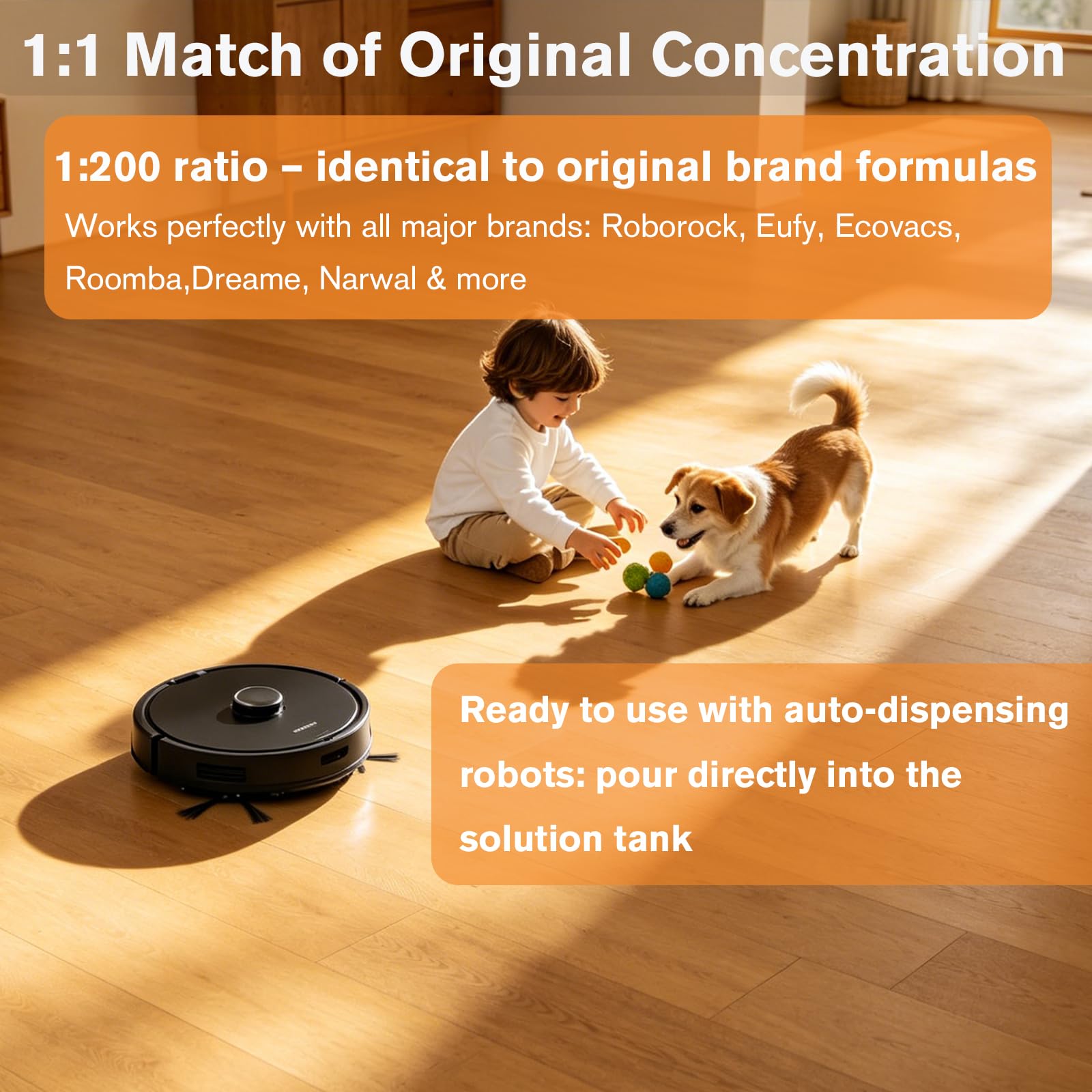 200X Concentrated Floor Cleaning Solution for All Robot Vacuum and Mop, Wet Dry Vacuums Compatible with Eufy, Roborock, Roomba, Tineco, Bissell