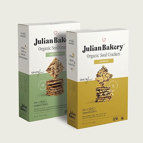 Julian Bakery Paleo & Primal Thin Crackers | Salt & Pepper & Parmesan | USDA Organic | Gluten-Free | Grain-Free | GMO Free | Low Carb | Variety 2 Pack