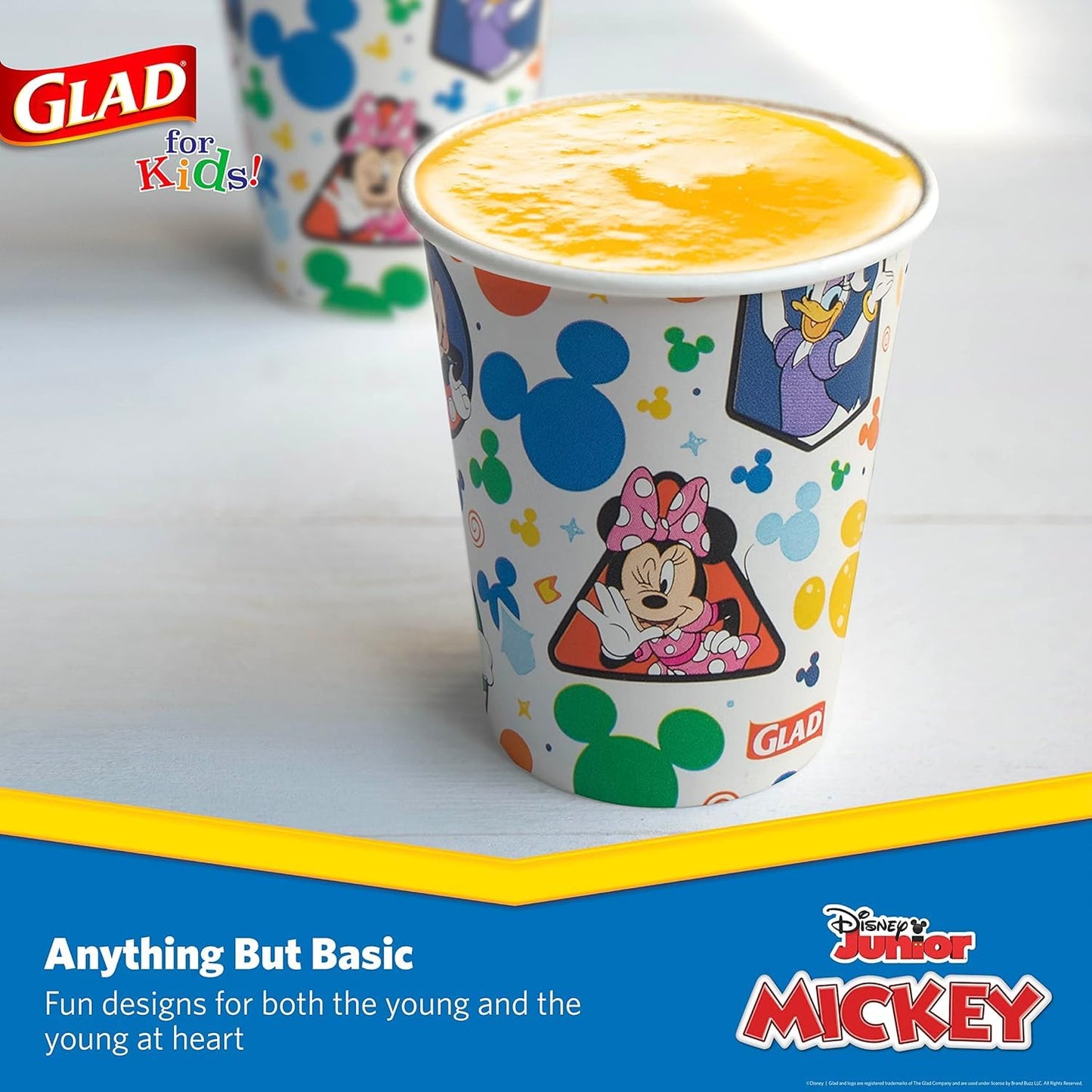 Glad for Kids Disney Mickey and Friends Disposable Paper Cups, Mickey Mouse - Heavy Duty Soak-Proof Kid-Friendly Drinking Cups, Great for Everyday