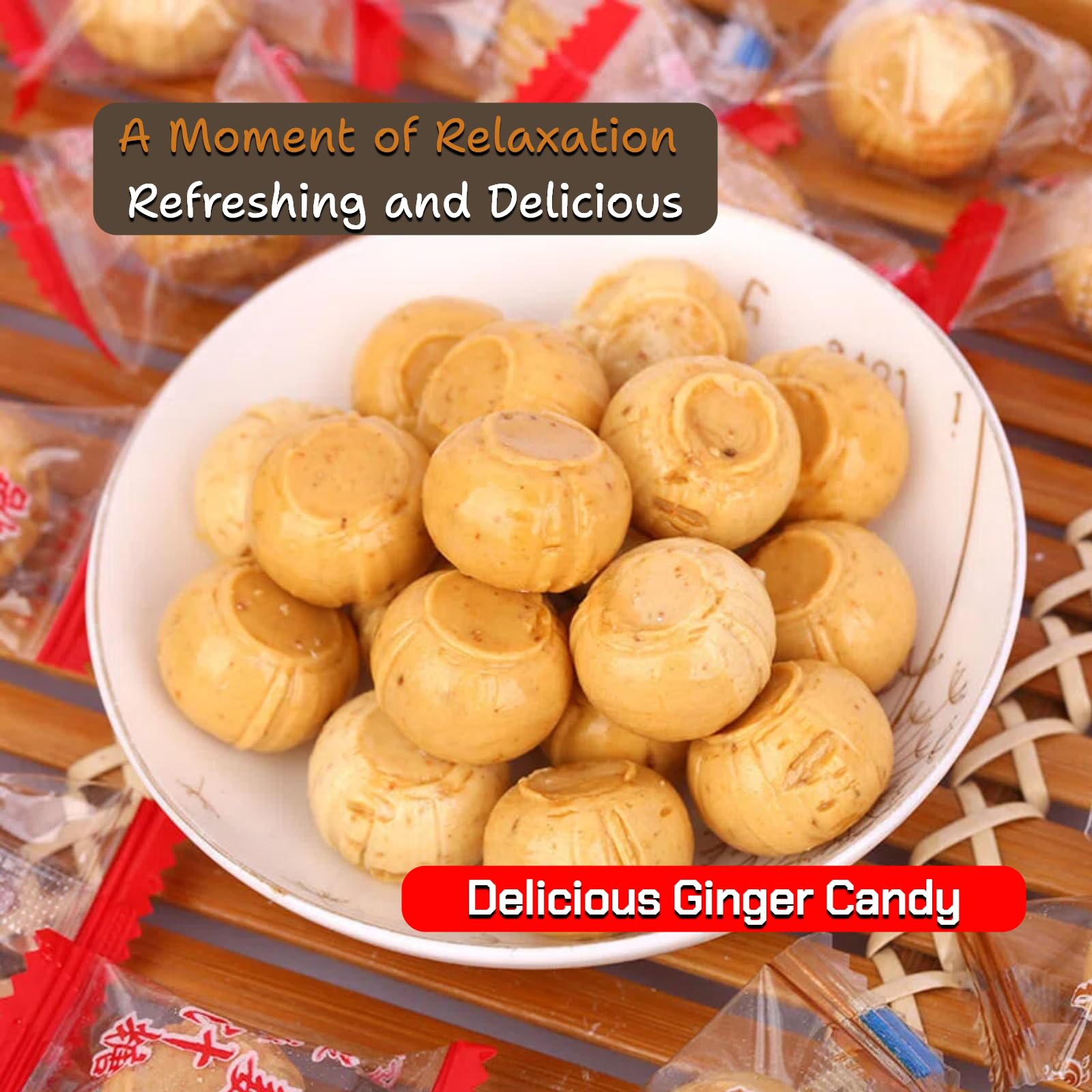 Hard Ginger Candy, Individually Wrapped | Original Flavor with Fresh Ginger Taste, ASMR Gem Candy, Chinese Snack | Bulk Size for Snacking & Sharing