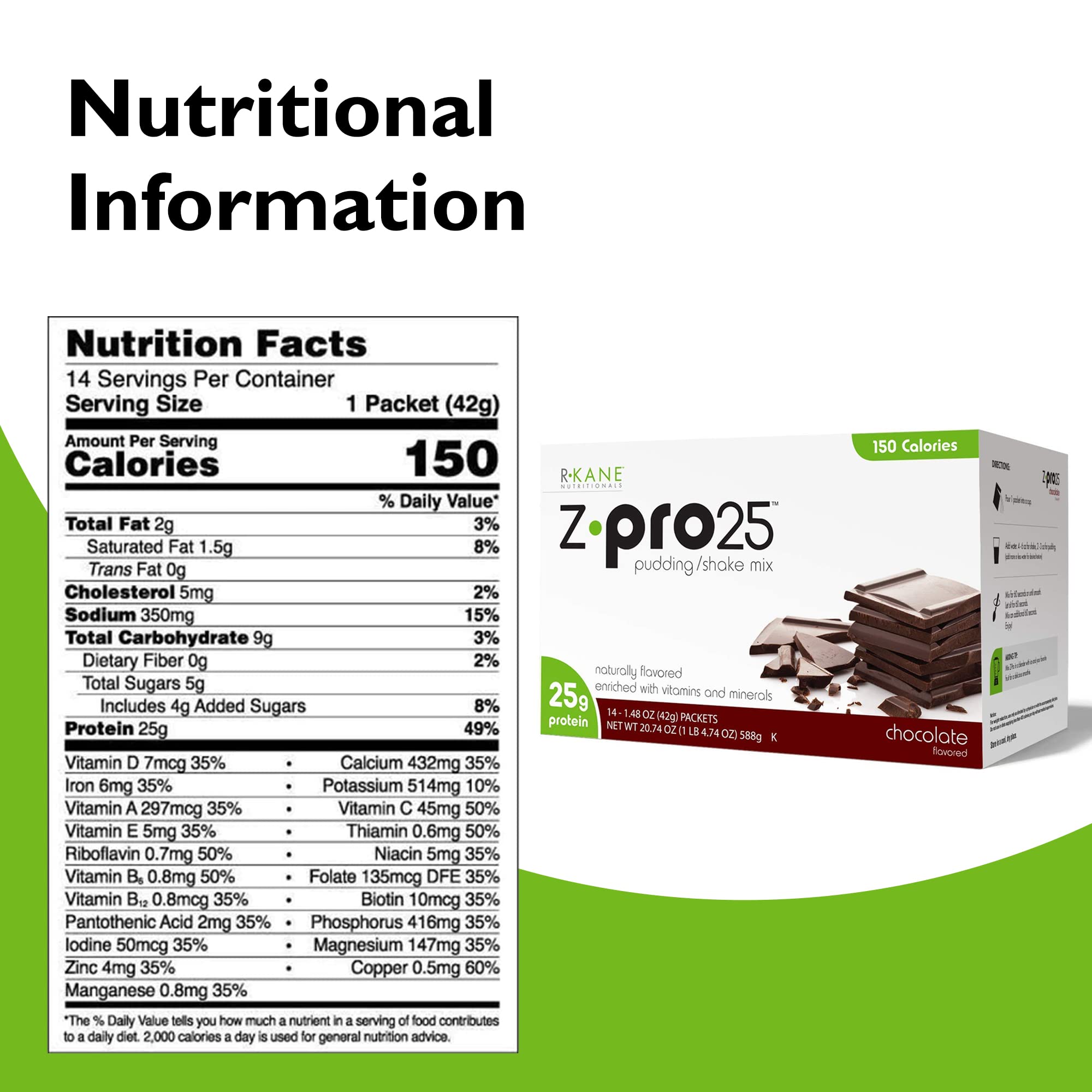 R-Kane Z-Pro 25 Protein Shakes: High Protein Chocolate Shake and Pudding Mix, Weight Loss Chocolate Protein Drinks, Natural Energy Booster Meal