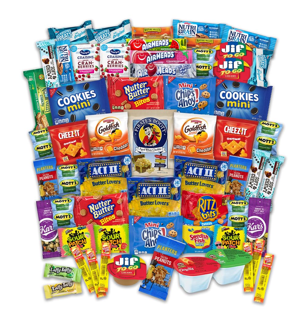 Snacks Variety Pack for Adults Kids Students - 60 Count Sweet and Salty - Inmates Soldiers Men Women - Camp Care Package Gift Basket - College Treats