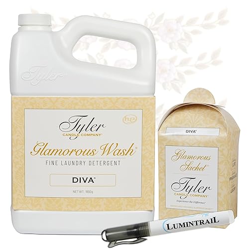 Lumintrail Tyler Glamorous Wash Diva Fine Laundry Detergent with Stain Remover Pen and Dryer Sachets - Liquid Detergent Designed for Clothing - Hand