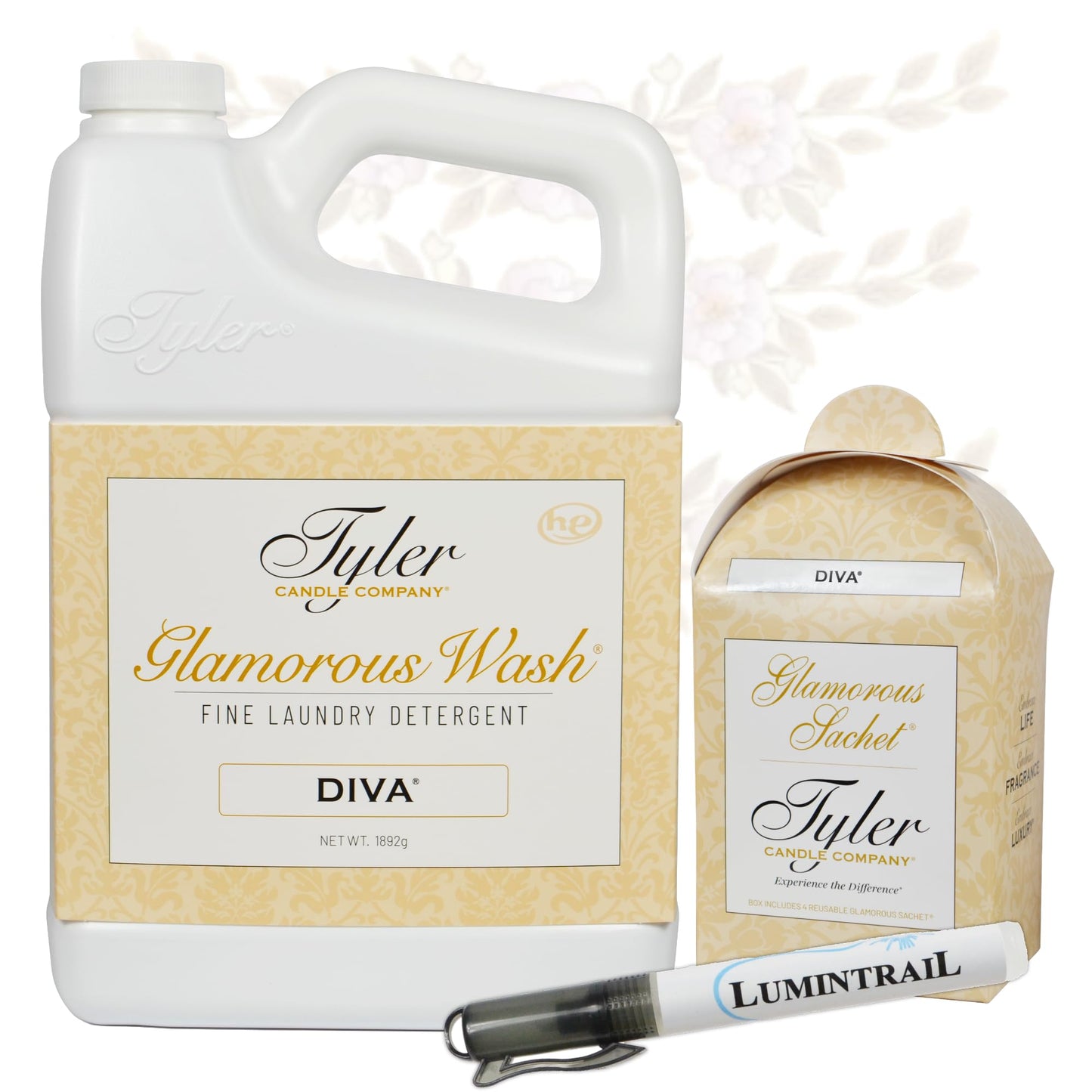 Lumintrail Tyler Glamorous Wash Diva Fine Laundry Detergent with Stain Remover Pen and Dryer Sachets - Liquid Detergent Designed for Clothing - Hand