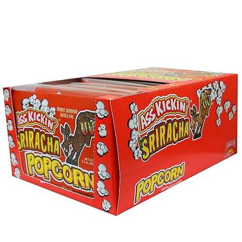 KICKIN' Sriracha Microwave Popcorn Bags - 12 Pack - Ultimate Spicy Popcorn Gourmet Gift - Makes a Great Movie Theater Popcorn or Sriracha Snack Food