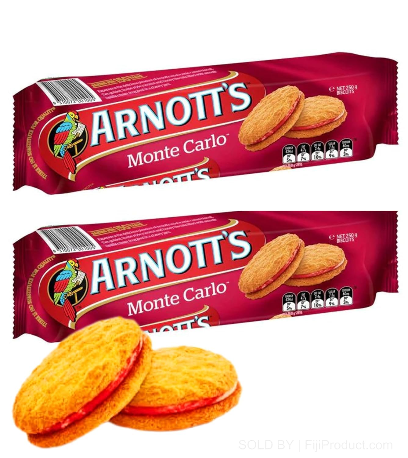 ARNOTT'S Family Favourites Monte Carlo Jam & Cream Biscuits (3 Pack x 250g Ea) Monte Carlo biscuits, A perfectly sweet biscuit treat made to twist