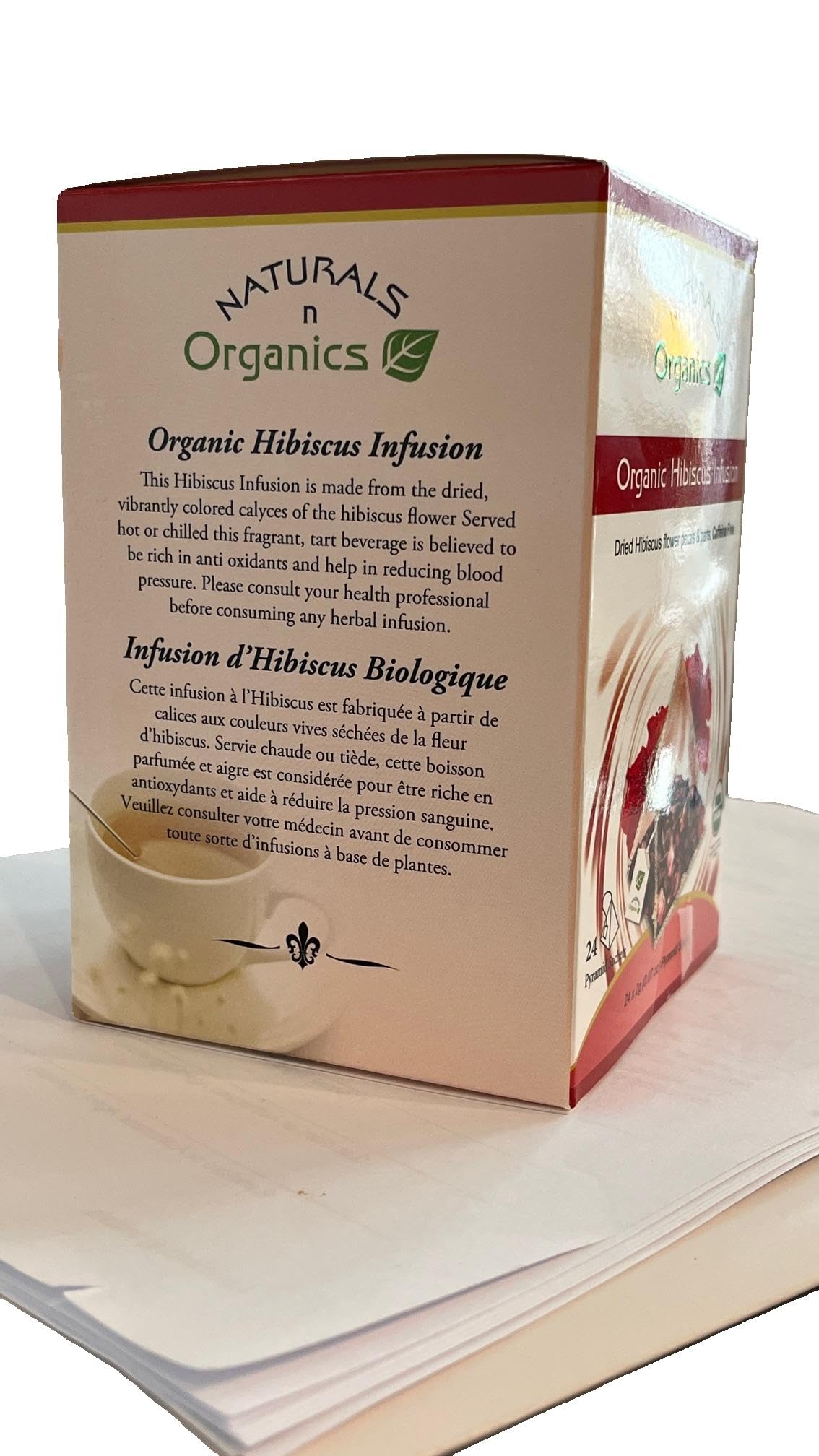 Naturals-n-Organics Organic Hibiscus Flower Tea, Caffeine Free, 24 bio-degradable Tea Bags