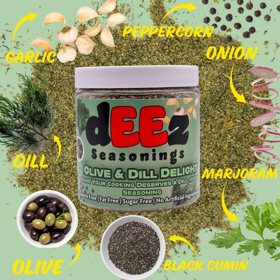 Deez Seasonings Olive and Dill Delight - Perfect for Chicken, Eggs, Sandwiches & Salads, Light & Fresh Blend, Gluten-Free, No Additives