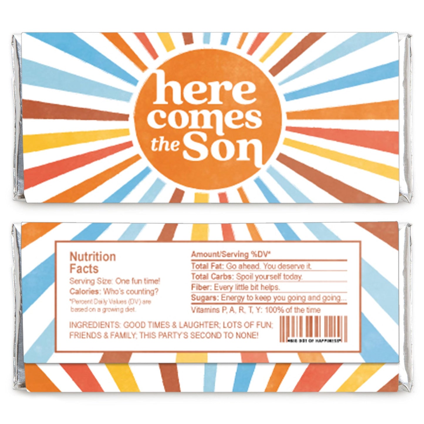 Big Dot of Happiness Here Comes The Son Candy Bar Wrappers, Funny Boy Boho Baby Shower Party Favors - Set of 24
