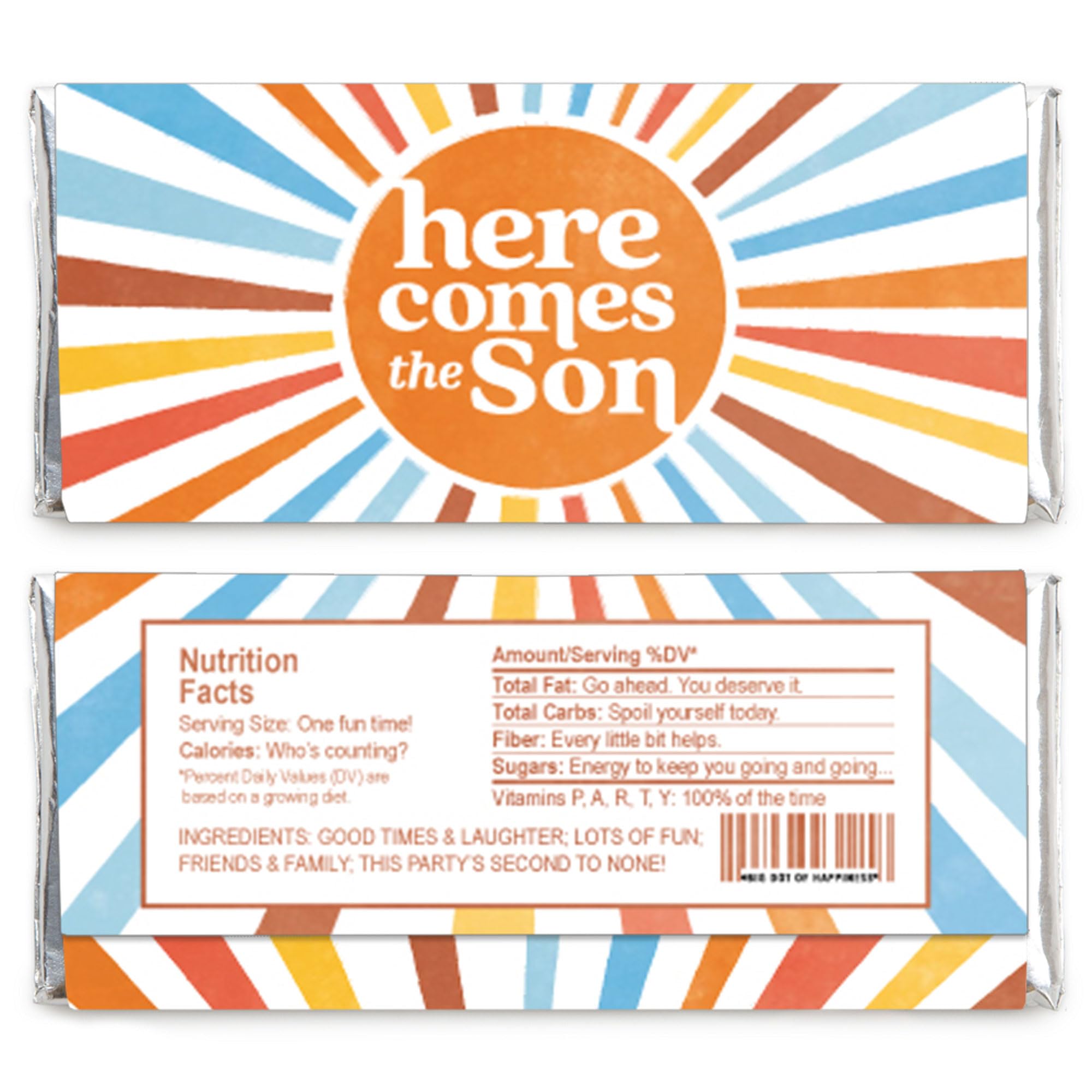 Big Dot of Happiness Here Comes The Son Candy Bar Wrappers, Funny Boy Boho Baby Shower Party Favors - Set of 24