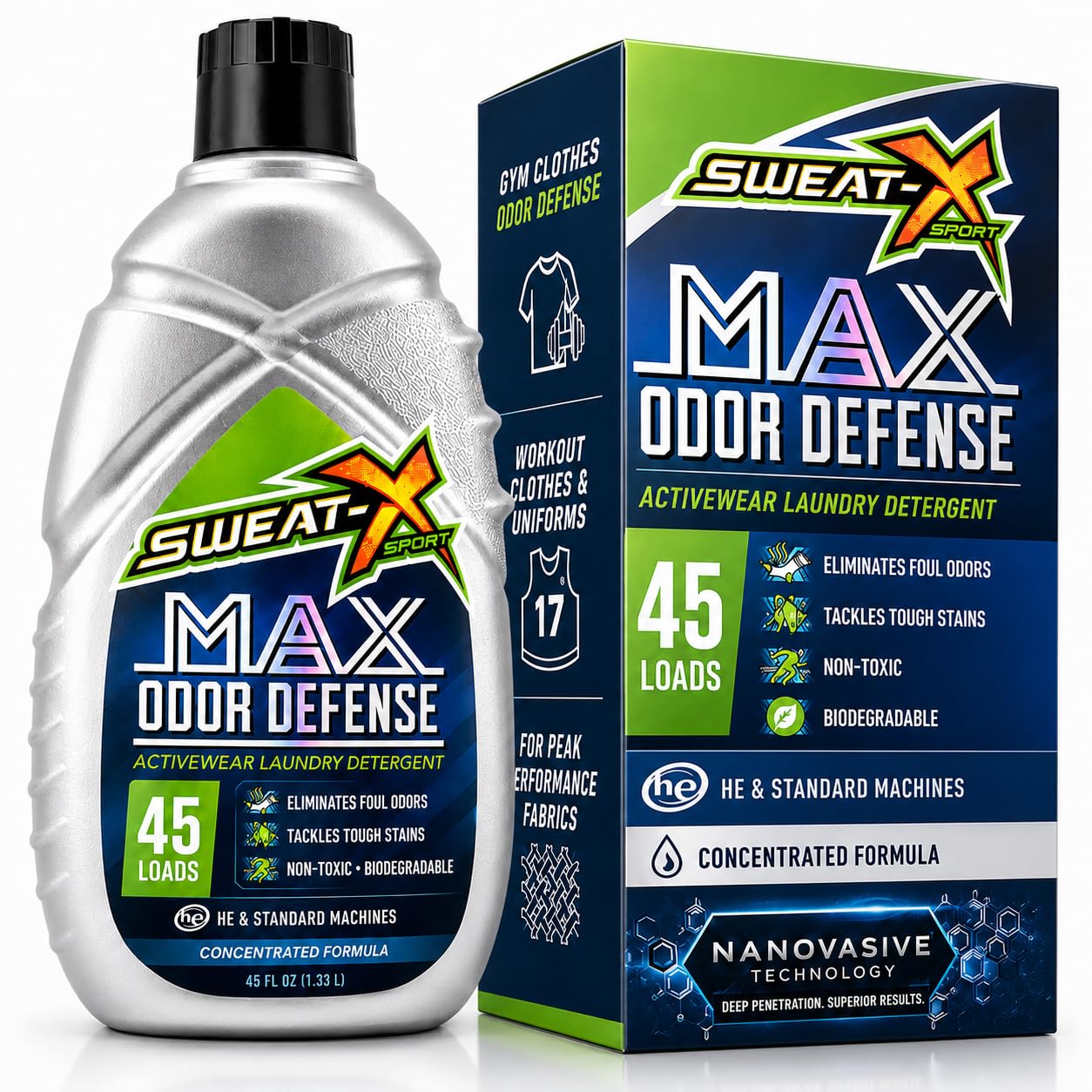 SWEAT X Max Odor Defense Laundry Detergent Liquid - Natural Washing Detergent for Activewear & Gym Clothes - Laundry Detergent for Sensitive Skin