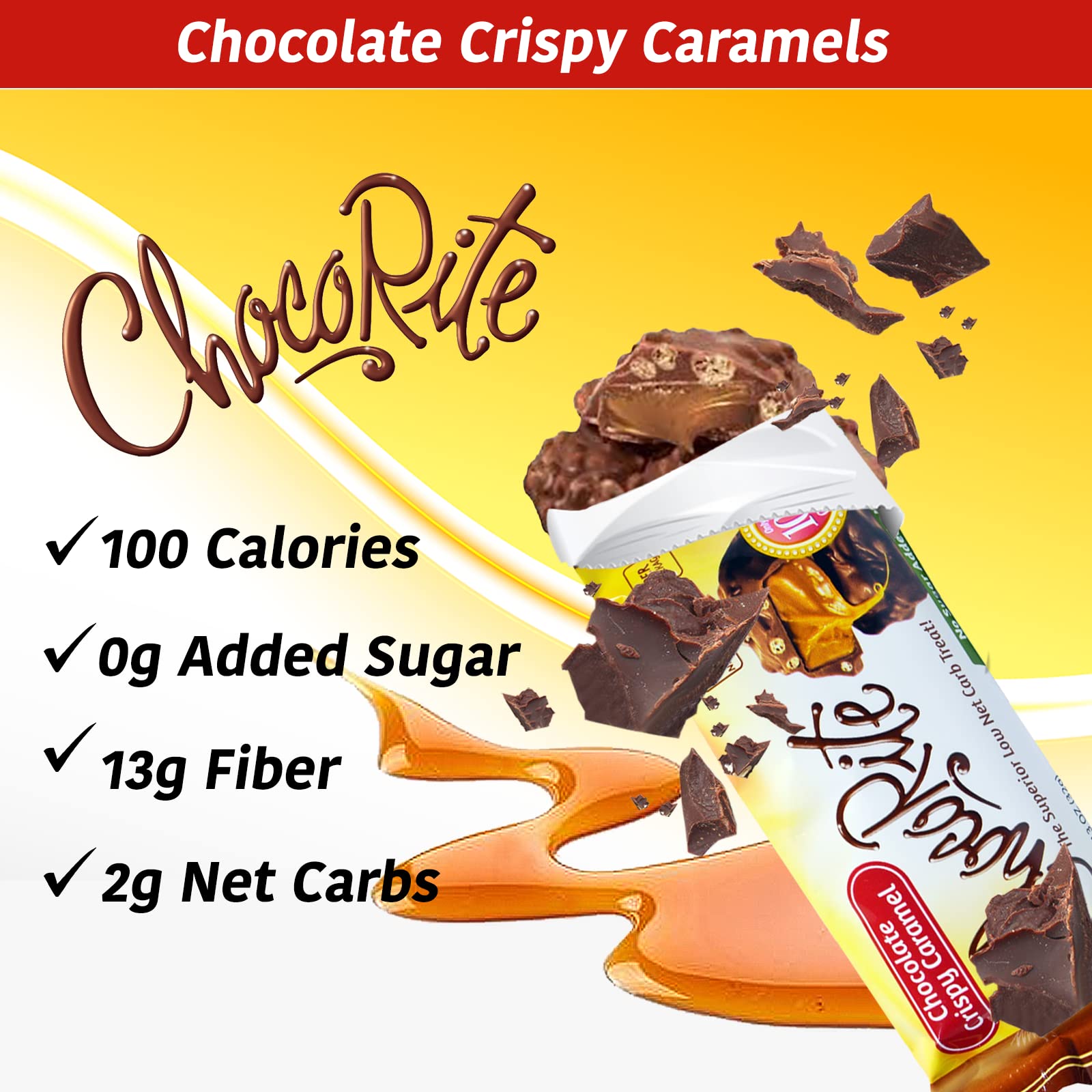 ChocoRite - Diet Crispy Caramels - 16/Box - High Fiber - Low Calorie - No Sugar Added